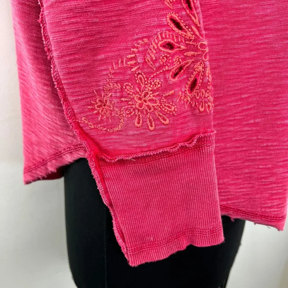 Free People Intimately Pink Long Sleeve Eyelet Back Cut-Out Cotton Top Size XS